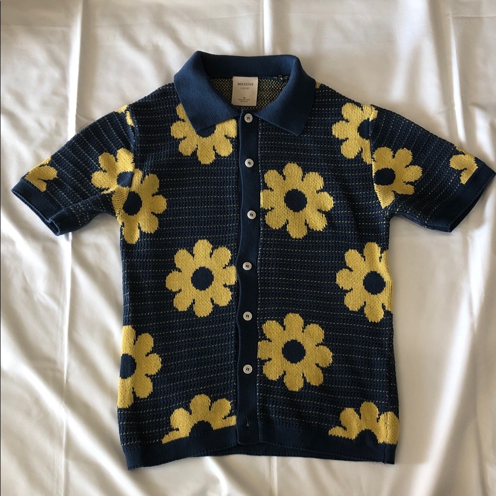 Massive Navy Polo Shirt with Yellow Floral Pattern
